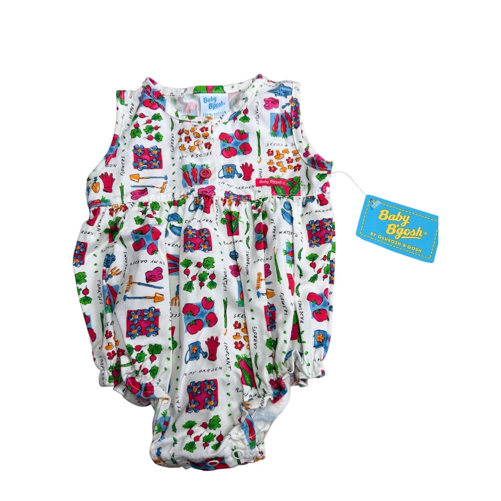 Vintage Baby Bgosh OshKosh Garden Print Sleeveless Bubble Romper 6-9M USA‎ NWT